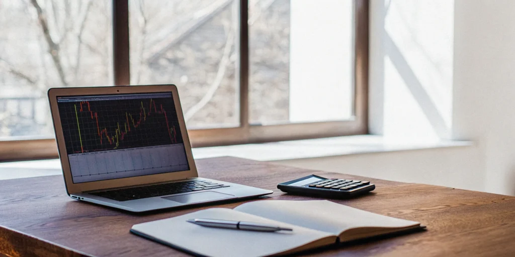 Using a DSCR calculator on a laptop to analyze a rental property.