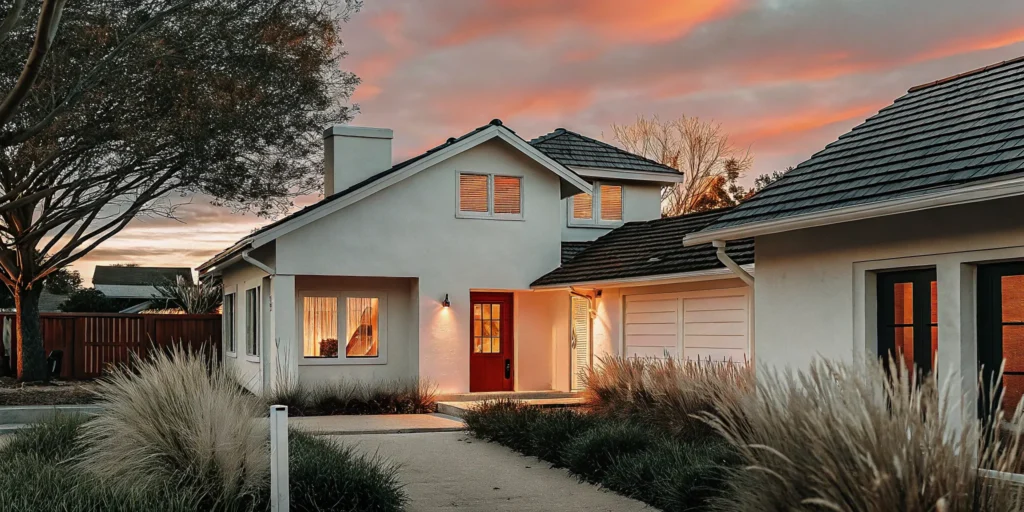 Modern investment property at sunset, financed with a DSCR loan.