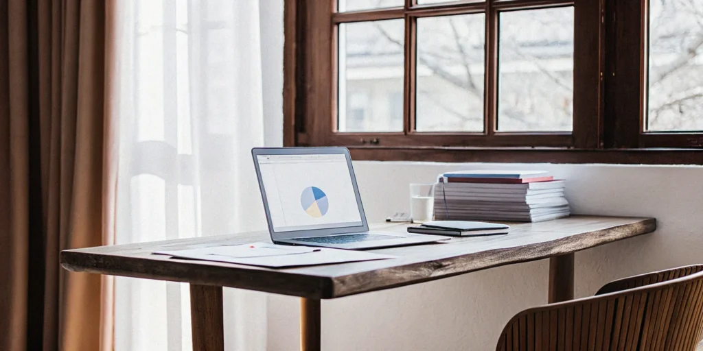 Laptop and documents on a desk for calculating the minimum DSCR loan amount.