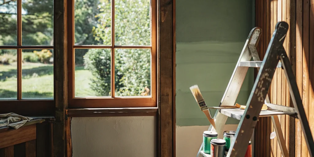 A home being painted during a renovation project funded by a home renovation loan.