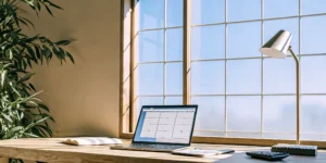 A laptop on a desk with an FHA loan calculator for determining qualifying income.