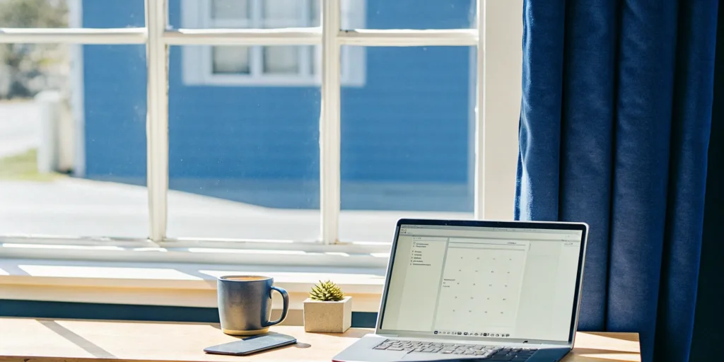 A laptop on a desk used for researching bank statement mortgage loan rates.