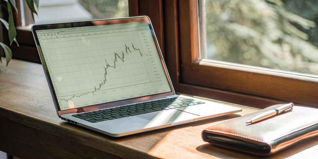 Laptop screen with a financial chart analyzing what a DSCR loan stands for in real estate.