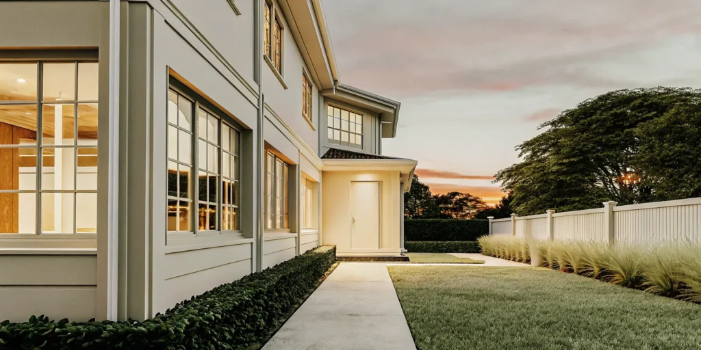 Modern home exterior financed with a bank statement loan using a qualifying credit score.