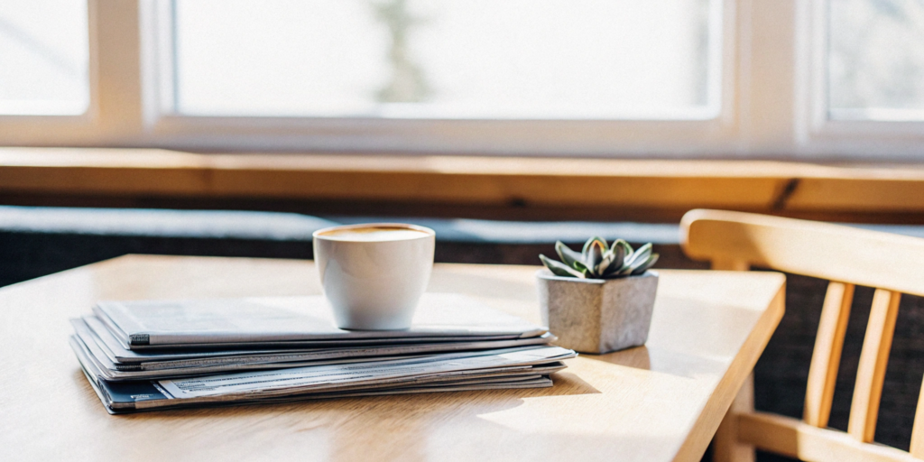 Paperwork for USDA lending guidelines on a desk with a cup of coffee.