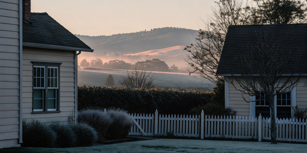A suburban home at sunrise, a property available within USDA mortgage loan income limits.